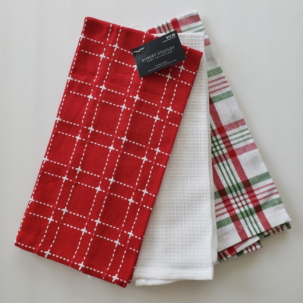Robert Stanley Cotton Kitchen Chrastmas Towels Set Of 3